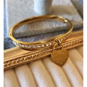 Please Return To Forever Love New York 925 Gold Toned Bangle Bracelet W Stones